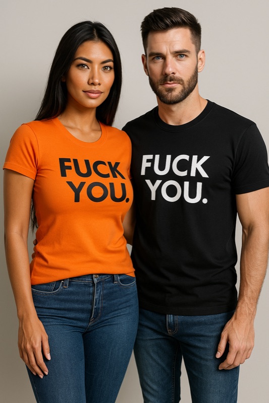Couple wearing FUCK YOU t-shirts